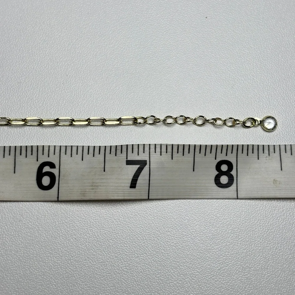 Gold Tone Initial T Paperclip Chain Bracelet Pave‎ Rhinestone Adjustable 8.25in